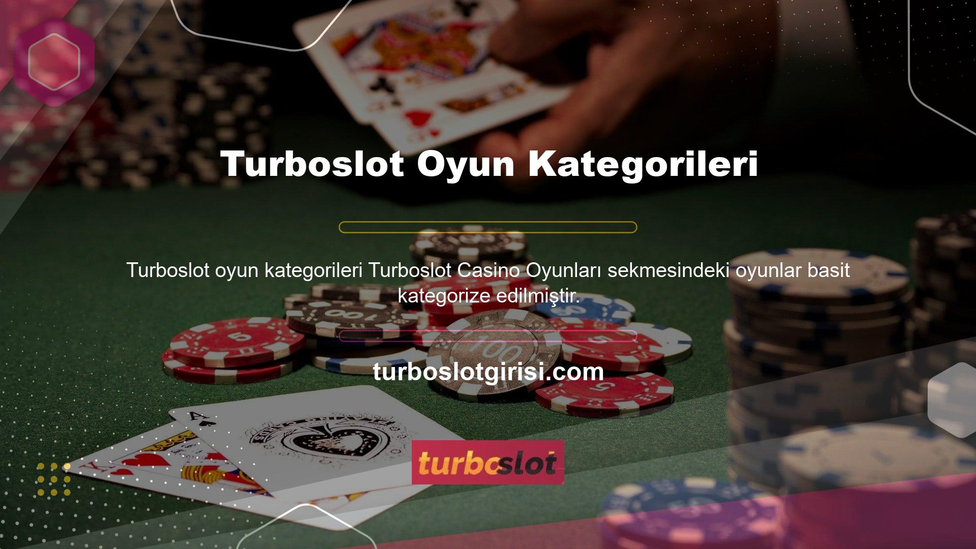 Menüde, slot oyunları, masa oyunları, video poker ve mini oyunlar gibi farklı oyun türleri bulabilirsiniz
